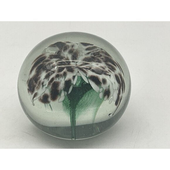 Hand Blown Glass Paperweight by The Glass Eye 1985 Etched Signed Floral Interior - Picture 7 of 16